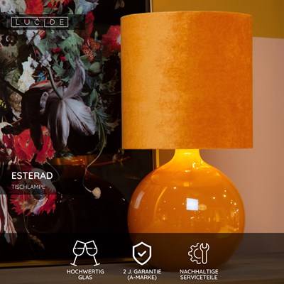 Lucide ESTERAD - Tischlampe - Ø 24 cm - 1xE14 - Ockergelb